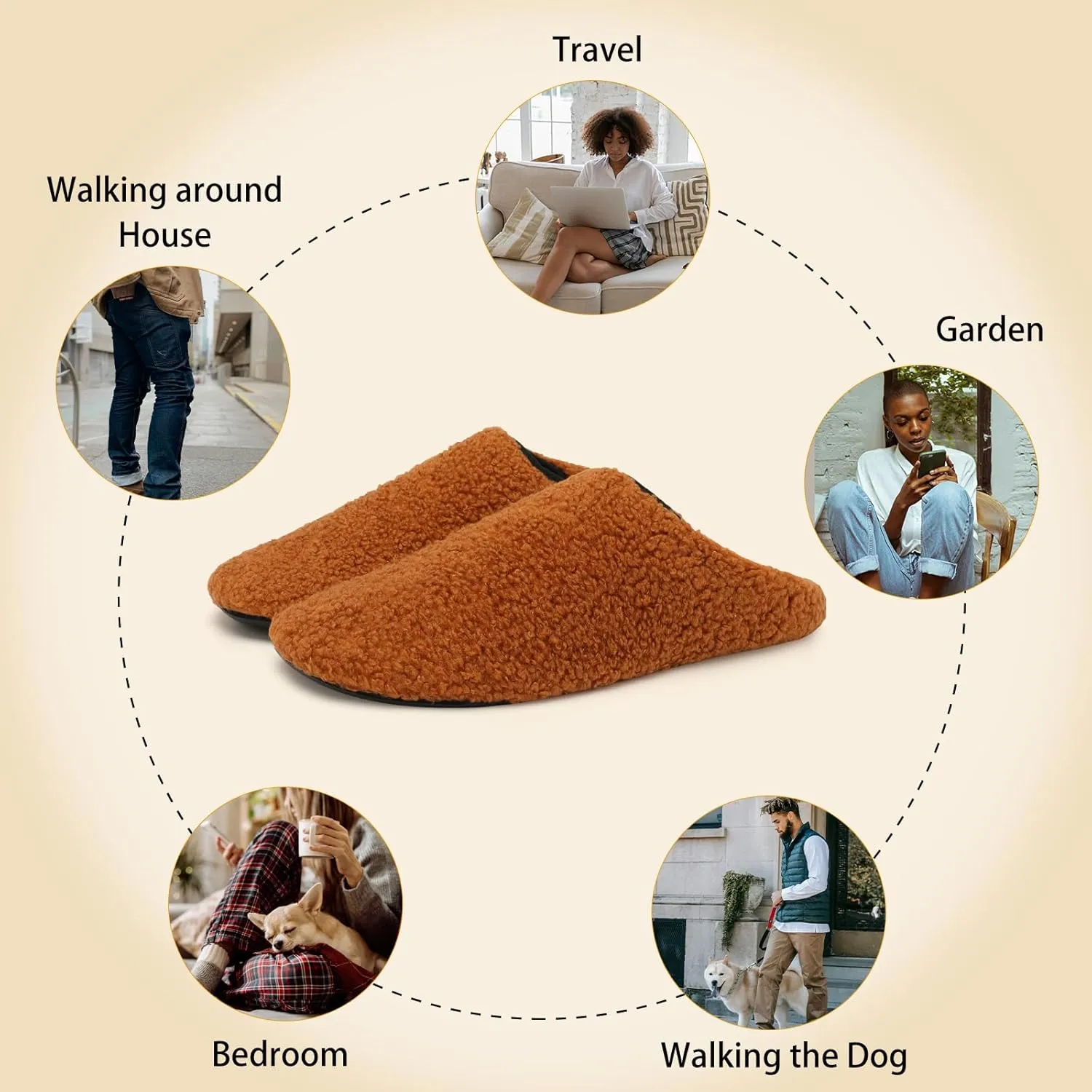 QFH Womens & Mens Cozy House Slippers - Portable Travel Shoes with Flexible Rubber Sole & Soft Velvet Lining