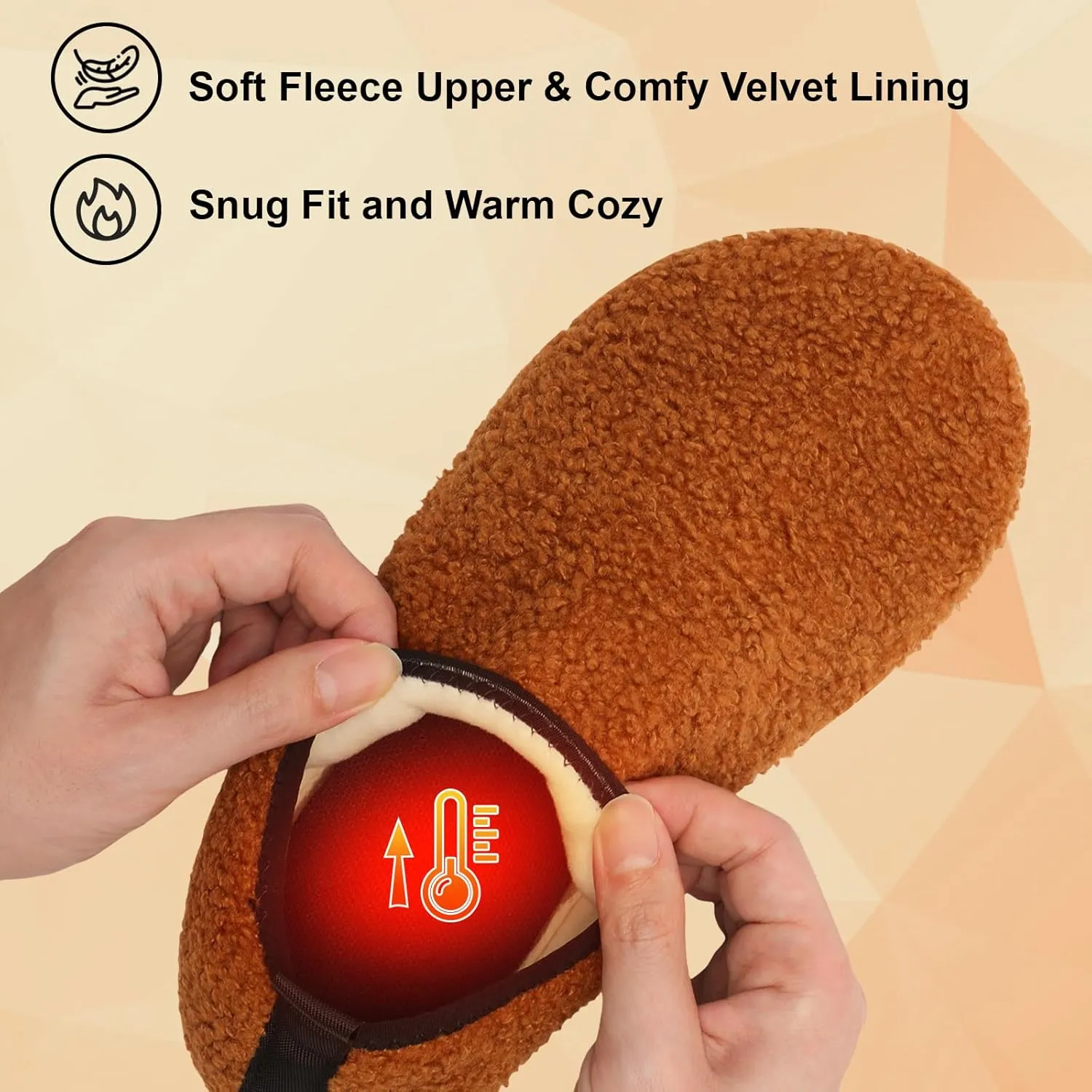 QFH Womens & Mens Cozy House Slippers - Portable Travel Shoes with Flexible Rubber Sole & Soft Velvet Lining