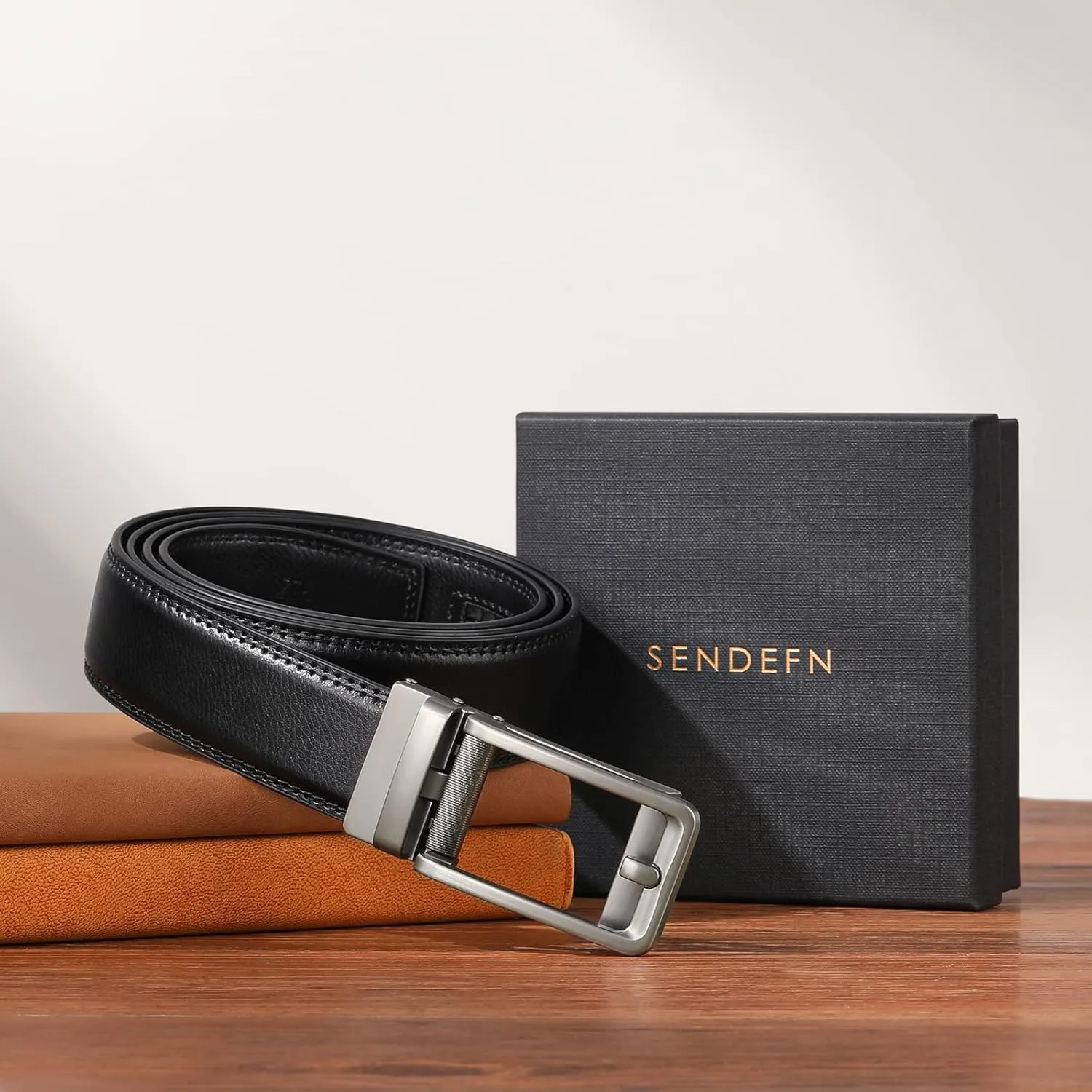 SENDEFN Men's Leather Dress Casual Belt 1 3/8" Automatic Adjustable Click Buckle Belts with Gift Box