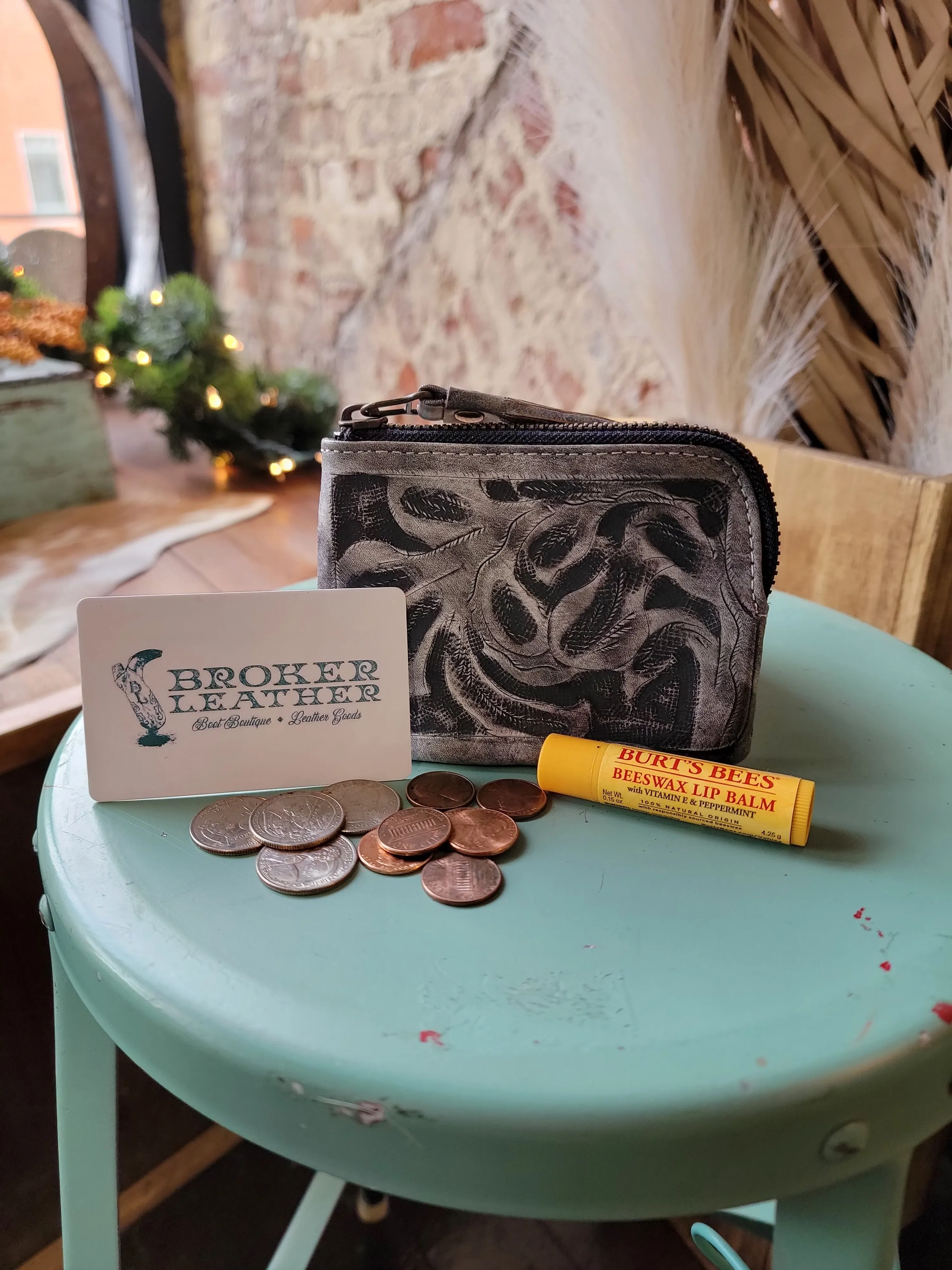 Sheridan Tooled Leather Coin Pouch with Tassel [Slate]