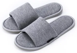 Women's Open Toe House Slippers  Breathable Waffle Fabric, Memory Foam Cushioning, Slip-On Summer Indoor Slippers, Non-Slip TPR Sole, Easy Care