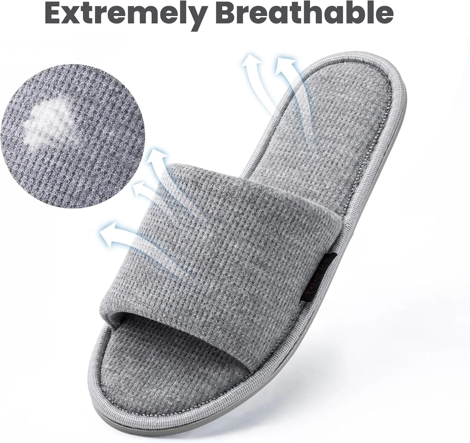Women's Open Toe House Slippers  Breathable Waffle Fabric, Memory Foam Cushioning, Slip-On Summer Indoor Slippers, Non-Slip TPR Sole, Easy Care