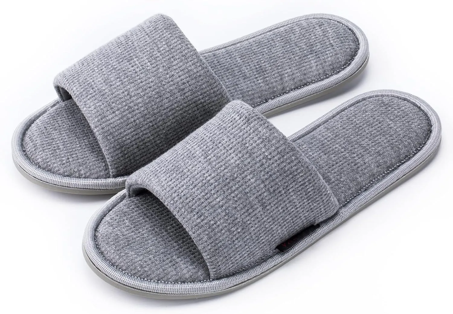 Women's Open Toe House Slippers  Breathable Waffle Fabric, Memory Foam Cushioning, Slip-On Summer Indoor Slippers, Non-Slip TPR Sole, Easy Care