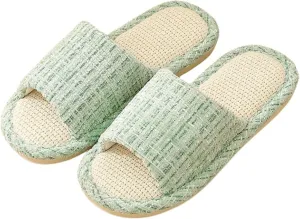 Womens Slippers, Linen Flax House Slippers for Women Men Unisex, Cute Soft Open Toe Summer Bedroom Slides House Shoes Indoor Outdoor Shower Drys fast
