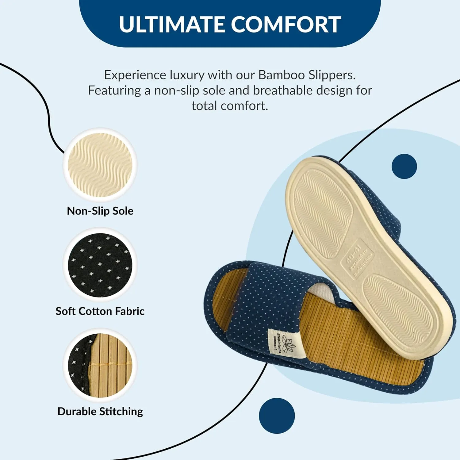 Zenley - Japanese Bamboo House Slippers for Women and Men Indoor - Organic Soft Cotton Fabric for Ultimate Comfort