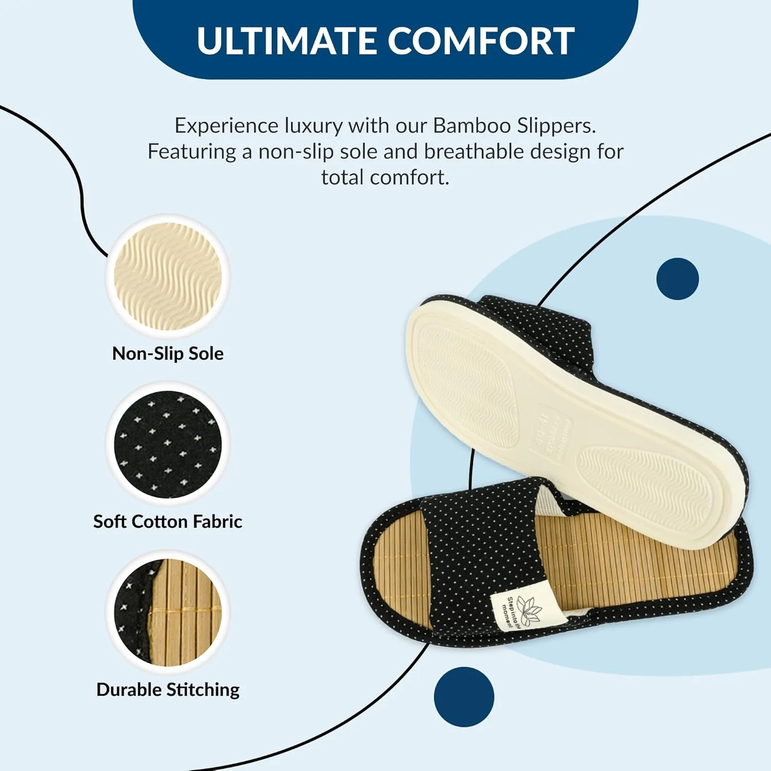 Zenley - Japanese Bamboo House Slippers for Women and Men Indoor - Organic Soft Cotton Fabric for Ultimate Comfort